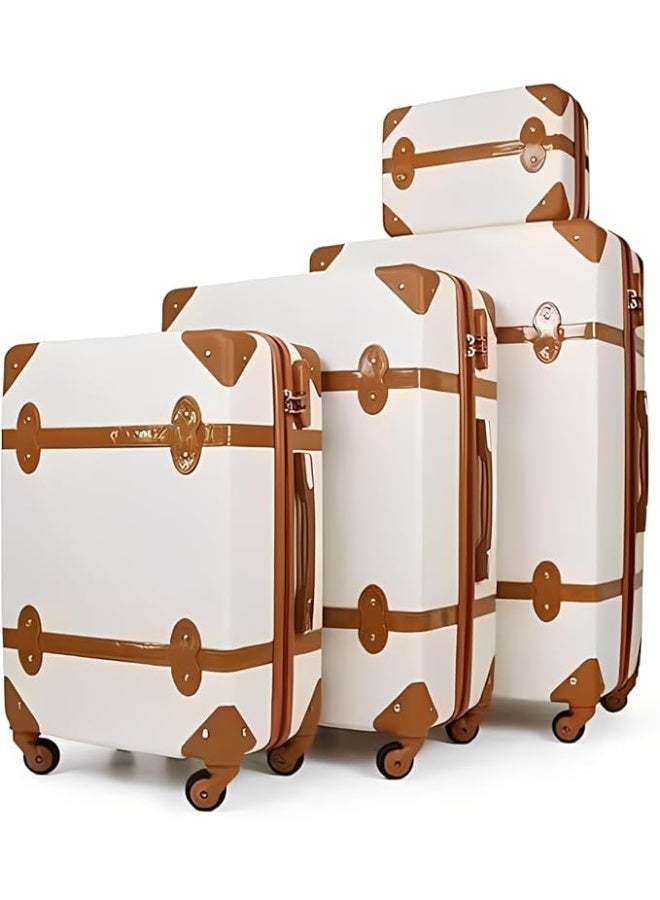 4-Piece Hardshell Luggage Set with Spinner Wheels & Beauty Case, Lightweight Travel Trolley Bags, White